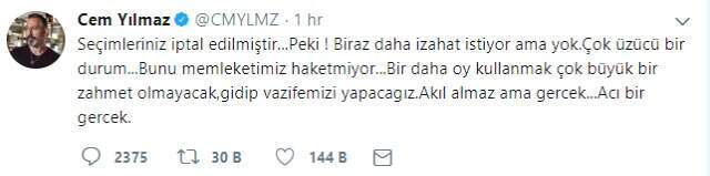 İstanbul Seçimlerinin İptal Edilmesine Cem Yılmaz'dan Sert Tepki!