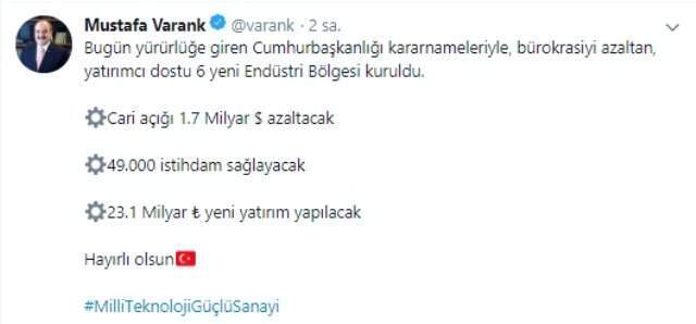 Bakan Varank: 6 Yeni Endüstri Bölgesi Kuruldu, 49 Bin Kişiye İstihdam Sağlanacak
