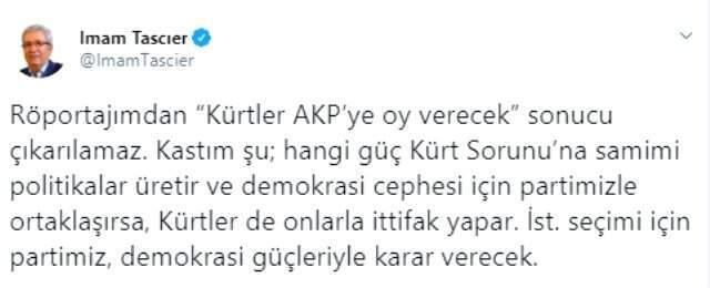 HDP'li İmam Taşçıer'den 'Kürtler İstanbul'da AK Parti'ye Oy Verebilir' Sözlerine Açıklama