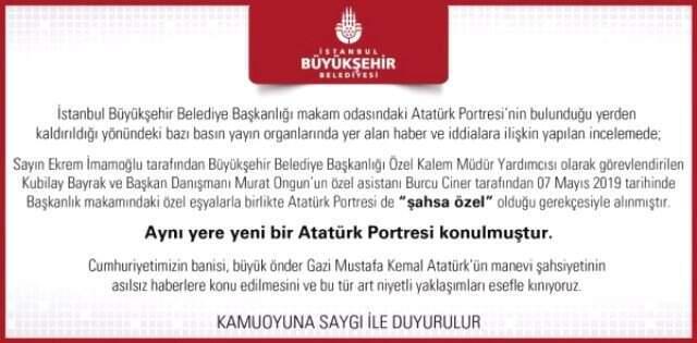 İBB'den Ekrem İmamoğlu'nun Atatürk Tablosu Çıkartıldı