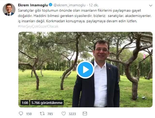 Ekrem İmamoğlu'ndan Sanatçılara Çağrı: Korkmadan Konuşmaya Devam Edin
