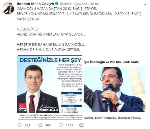 Melih Gökçek'ten Ekrem İmamoğlu'na 250 Bin TL'lik Saat Göndermesi