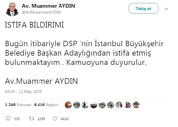 Geniş Haber) DSP'in İbb Adayından İstifa Açıklaması Geniş Haber) DSP'in İbb Adayından İstifa Açıklaması