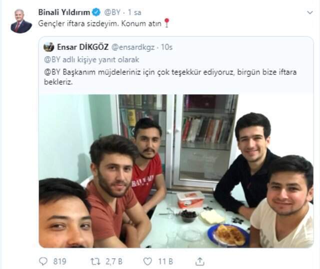 Binali Yıldırım, Gençlerin Davetini Cevapsız Bırakmadı: Konum Atın