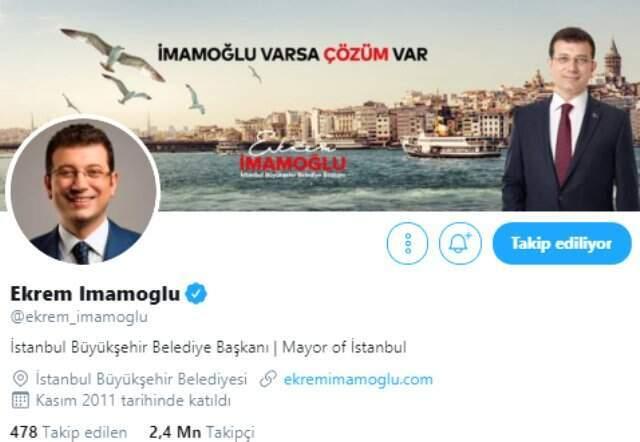 Ekrem İmamoğlu, Twitter Hesabında Daha 'Başkan' Sıfatını Kullanıyor