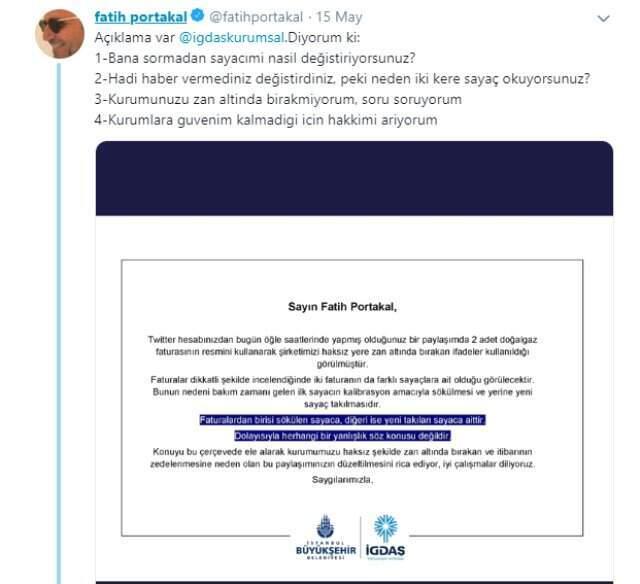 Fatih Portakal'ın Fatura İsyanına İgdaş'dan Cevap Geldi!