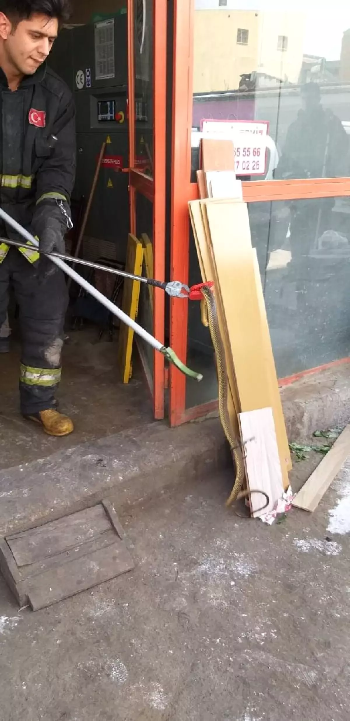 Atölyeye Giren Yılanı İtfaiye Ekipleri Yakaladı