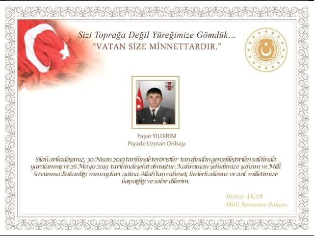 Fırat Kalkanı Harekat Bölgesi'nde 1 Askerimiz Şehit Oldu