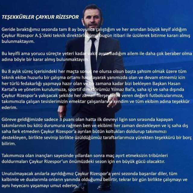 Çaykur Rizespor'da Okan Buruk dönemi sona erdi
