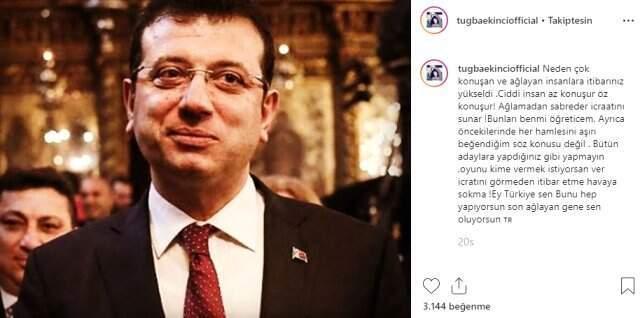 Şarkıcı Tuğba Ekinci'den dikkat çeken Ekrem İmamoğlu paylaşımı: Pamuk prens