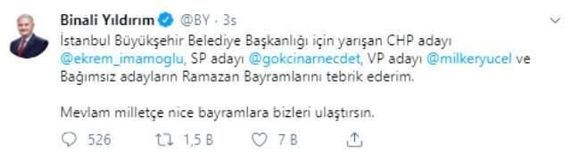 AK Parti'nin İstanbul Adayı Binali Yıldırım, rakiplerinin bayramını kutladı