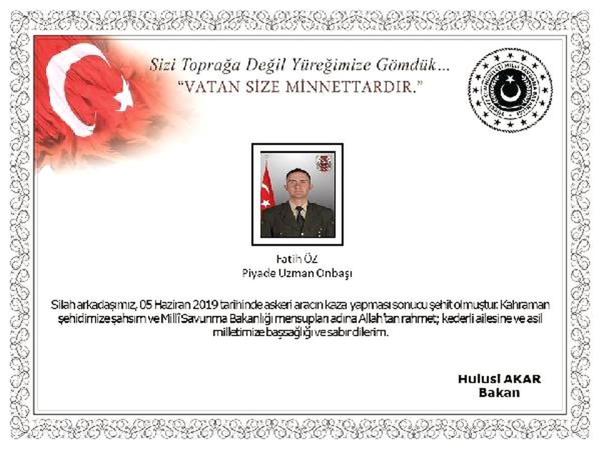Bakan Akar, şehit asker için başsağlığı mesajı yayımladı