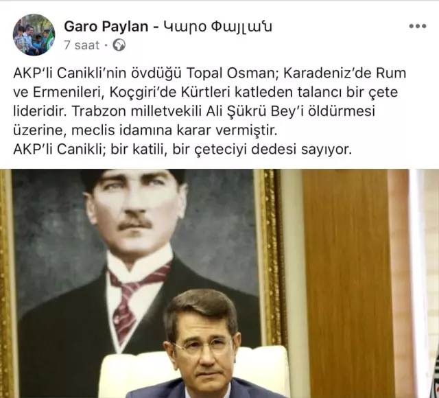 HDP'li Garo Paylan'ın, Topal Osman paylaşımına tepki HDP'li Garo Paylan'ın, Topal Osman paylaşımına tepki
