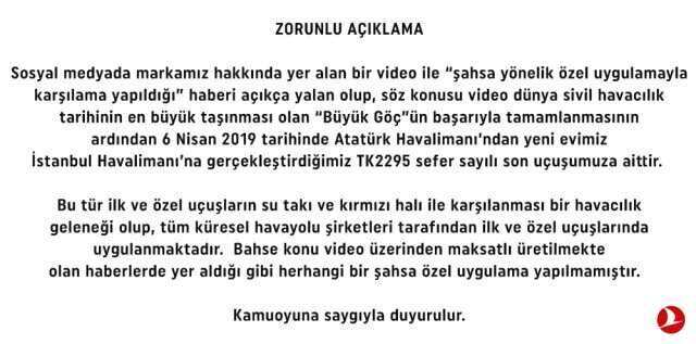 Türk Hava Yolları'ndan 'kırmızı halı' açıklaması: Haberler açıkça yalan