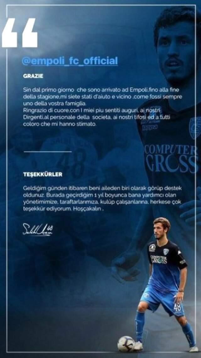 Salih Uçan, Empoli'ye veda etti