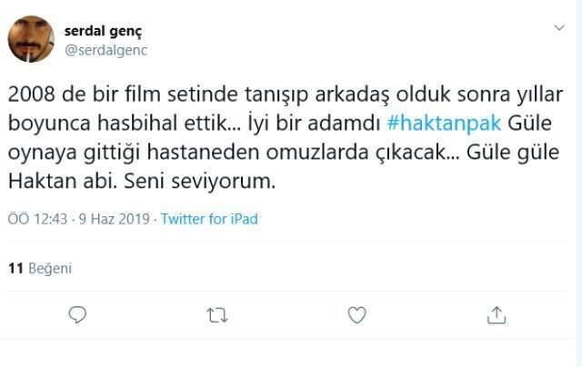 Ünlü oyuncu Haktan Pak hayatını kaybetti