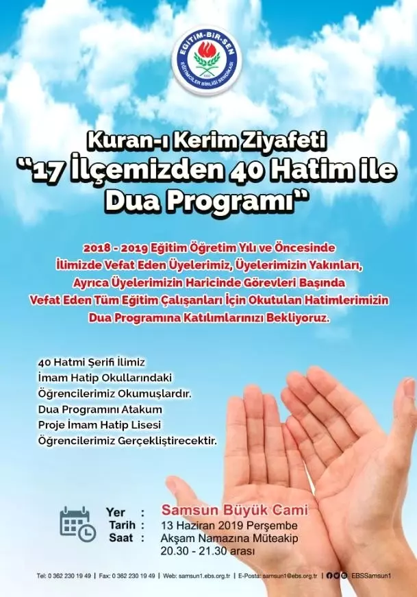 Samsun Eğitim-Bir-Sen 1 Nolu Şube'den dua programı