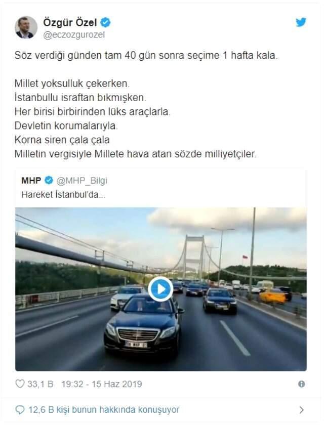 CHP'li Özel'den MHP'nin paylaştığı videoya tepki: Milletin vergisiyle hava atan sözde milliyetçiler