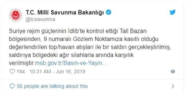 Son dakika! MSB duyurdu: İdlib'te 9 numaralı gözlem noktasına saldırı düzenlendi
