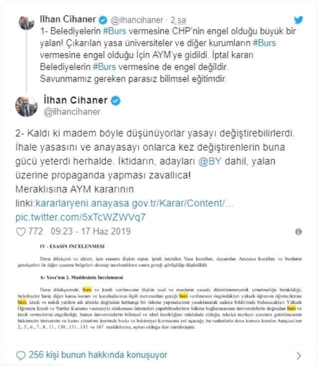 CHP'li İlhan Cihaner'den Binali Yıldırım'a 'burs' yanıtı: Büyük yalan
