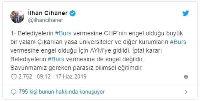CHP'li İlhan Cihaner'den Binali Yıldırım'a 'burs' yanıtı: Büyük yalan
