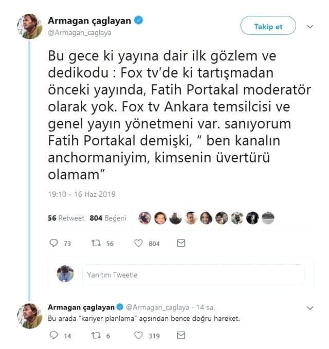 İsmail Küçükkaya'nın programını izleyen Armağan Çağlayan'dan ilginç Fatih Portakal yorumu