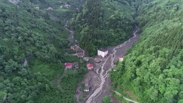 Araklı'da sel felaketinin yaşandığı bölge havadan görüntülendi