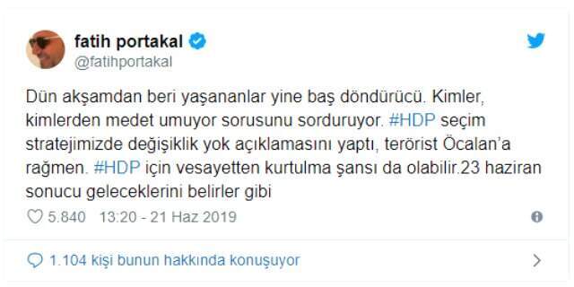 Fatih Portakal'ın teröristbaşı Öcalan mektubu yorumuna, HDP'den 'işine bak' yanıtı