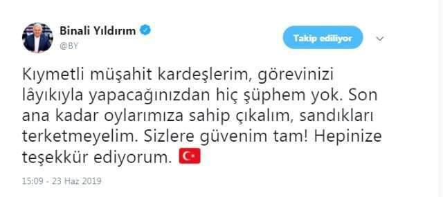 Binali Yıldırım'dan sandık müşahitlerine önemli çağrı