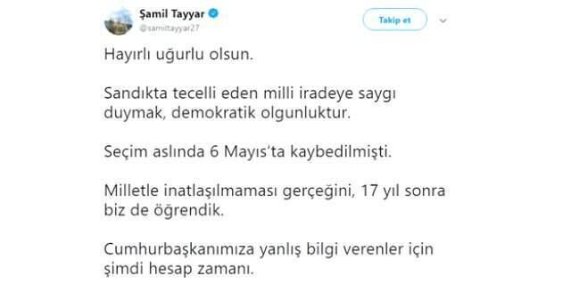 Şamil Tayyar'dan İstanbul seçimi sonrası dikkat çeken çıkış
