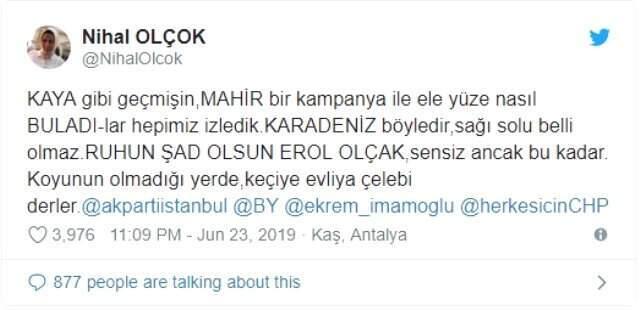 Nihal Olçok'tan AK Parti mesajı: Sensiz buraya kadar Erol Olçok, koyunun olmadığı yerde keçiye 'Evliya Çelebi' derler