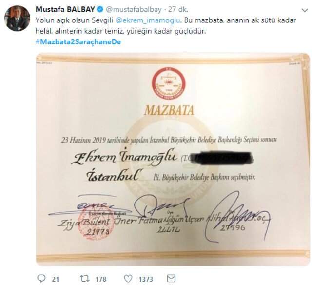 Ekrem İmamoğlu mazbatasını aldı, sosyal medya paylaşımlarla sallandı