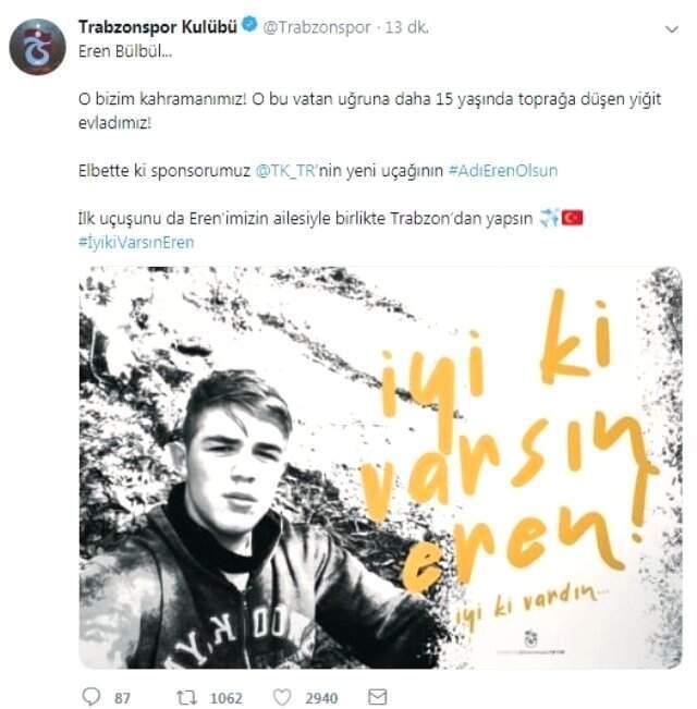 Trabzonspor'dan Eren Bülbül paylaşımı