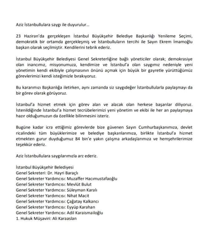 Son dakika! İBB Genel Sekreteri Hayri Baraçlı ve tüm yardımcıları istifa etti