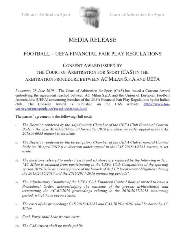 UEFA, Milan'ı Avrupa'dan men etti