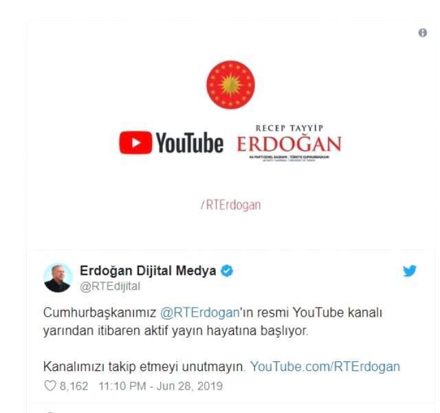 Cumhurbaşkanı Erdoğan'ın YouTube kanalı yayın hayatına başlıyor