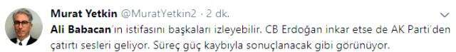 Ali Babacan AK Parti'den istifa etti, sosyal medya sallandı!