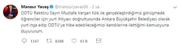 Mansur Yavaş'tan ODTÜ'ye yurt teklifi