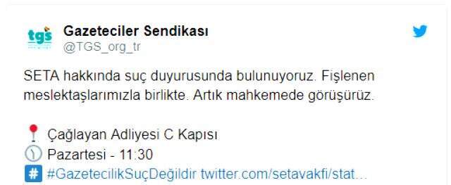 Türkiye Gazeteciler Sendikasından SETA raporuyla ilgili suç duyurusu