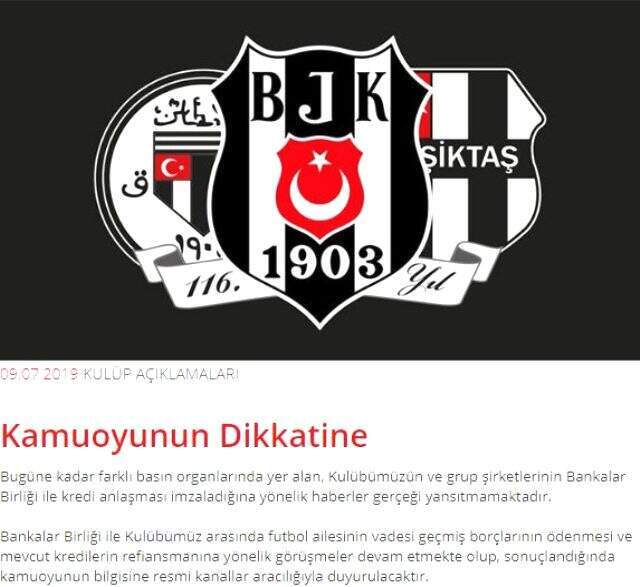 Beşiktaş'tan kredi iddialarına yalanlama