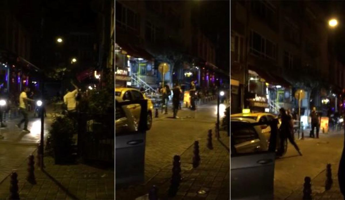 Şehir zorbalarının, taksiciyi kafasında şişe kırıp öldüresiye dövdüğü anlar kamerada