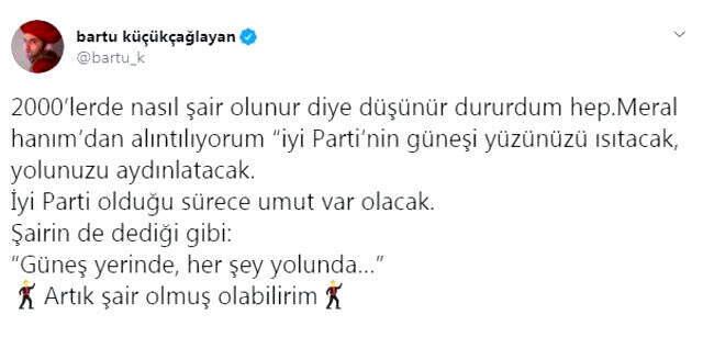 Bartu Küçükçağlayan'dan Meral Akşener'e cevap: Artık şair olmuş olabilirim