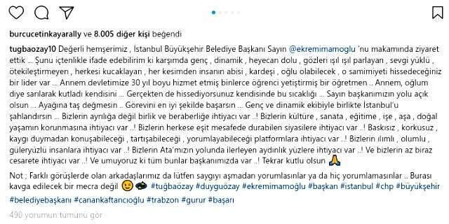 Ekrem İmamoğlu'nu ziyaret eden Tuğba Özay'dan övgü dolu sözler: Ayağına taş değmesin!