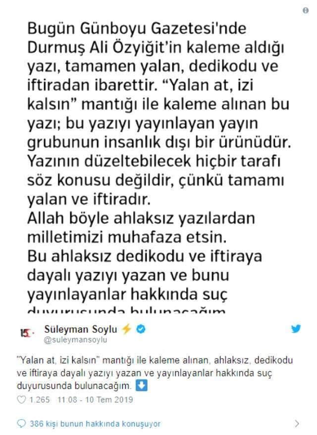 İçişleri Bakanı Süleyman Soylu'dan kendisiyle ilgili yazıya sert tepki: Suç duyurusunda bulunacağım