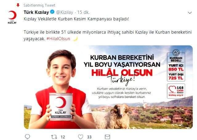 Kızılay 2019 yılı vekaleten kurban kesim bedelini açıkladı
