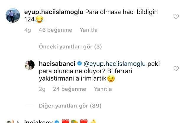 Hacı Sabancı takipçisinin 'Para olmasa Hacı bildiğin 124' yorumuna cevap verdi