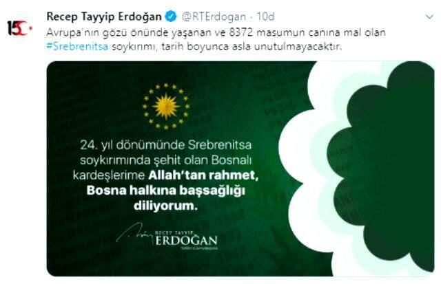 Son dakika! Erdoğan'dan 'Srebrenitsa soykırımı' mesajı: Tarih boyunca asla unutulmayacak