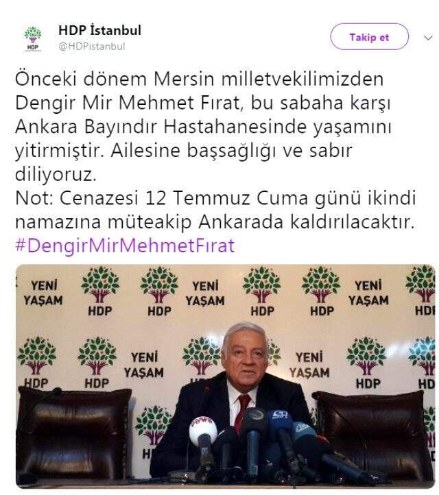 Son dakika! Eski HDP Mersin Milletvekili Dengir Mir Mehmet Fırat hayatını kaybetti