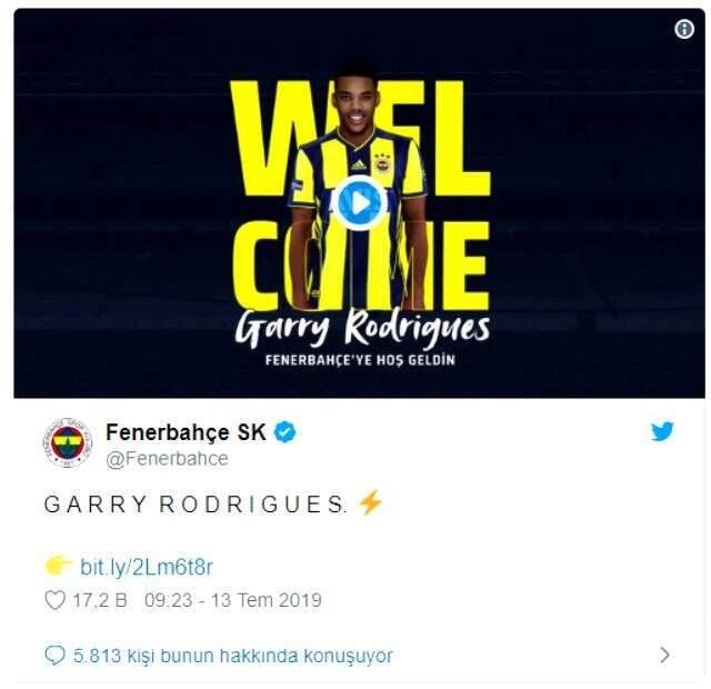 Fenerbahçe, Garry Rodrigues transferini resmen açıkladı!