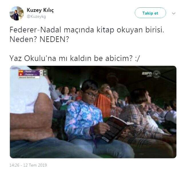 Nadal-Federer maçında kitap okuyan çocuk sosyal medyada gündem oldu